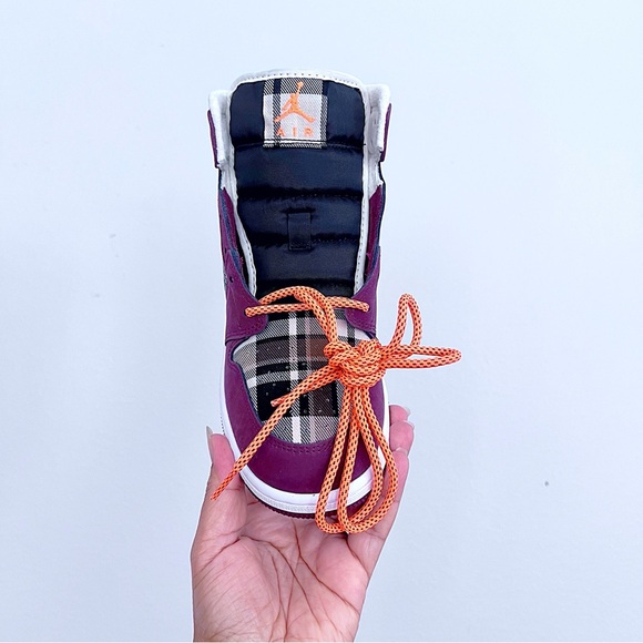 Nike Air Jordan AJ 1 Mid Special Edition Maroon Orange Plaid - Picture 4 of 8